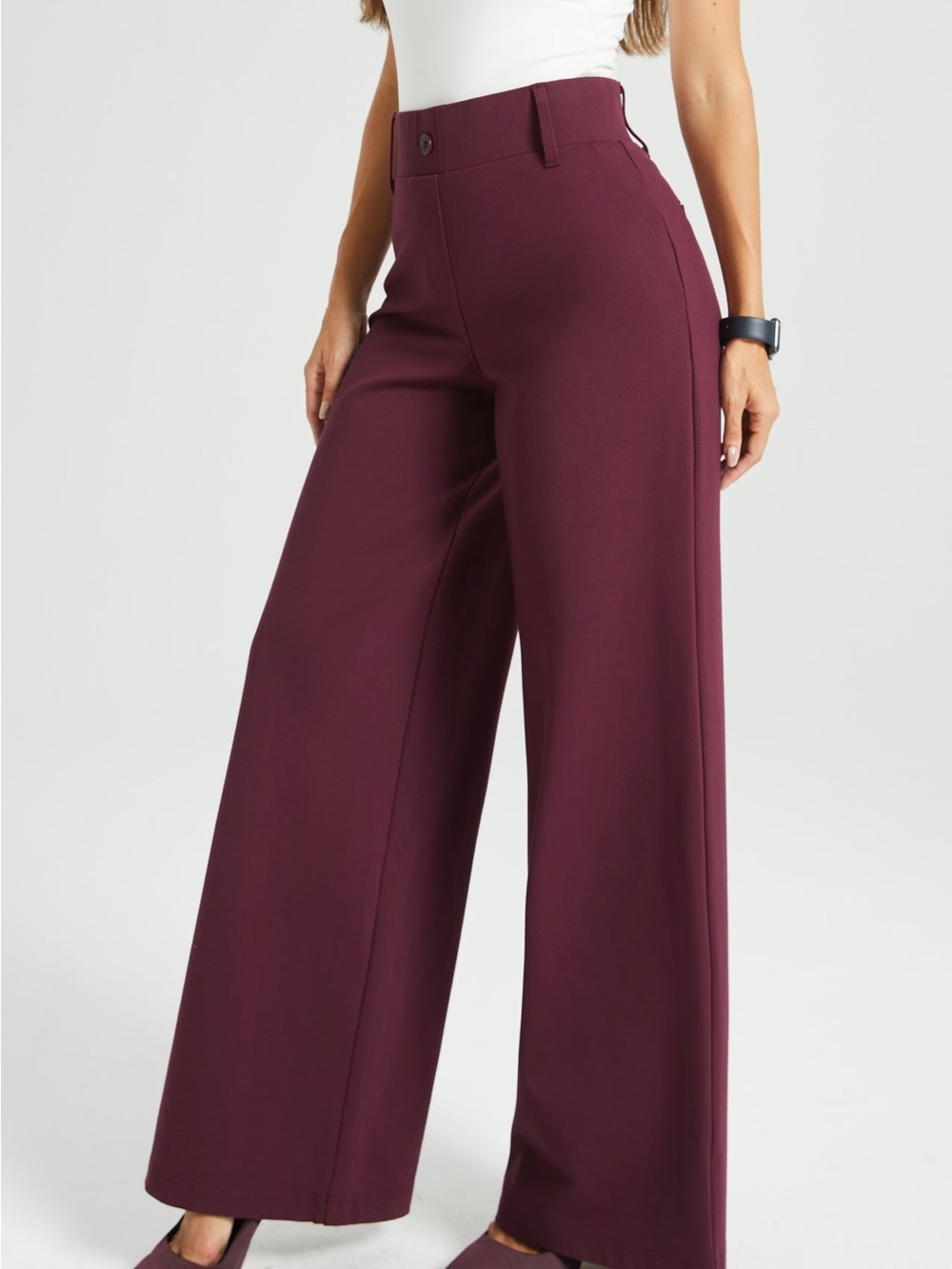 Betabrand Wide-Leg High-Rise Pants in Deep Plum
